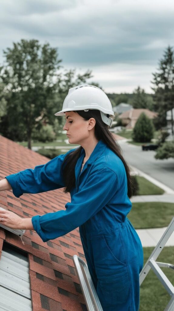 Medium shot woman fixing roof - Home | Roofing Expert US